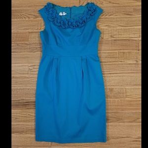 London Times Blue Ruffle Sheath Dress
